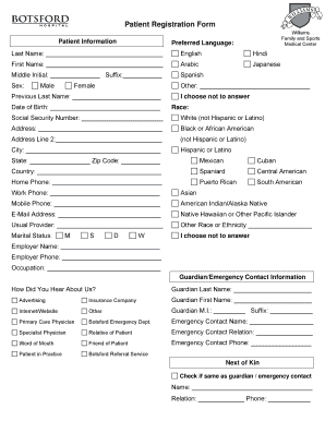 Patient Registration Form Botsford Hospital Botsford