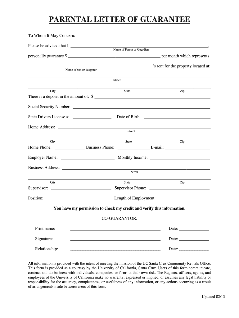  Ucsc Parental Guarantee  Form 2012