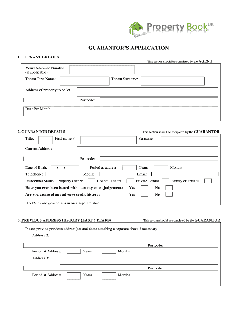 GUARANTOR&#39;S APPLICATION  Property Book UK  Form