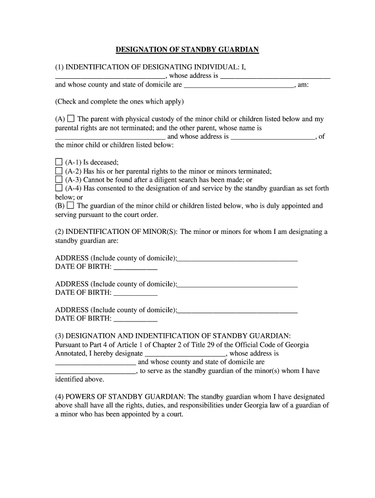 Standby Guardianship Form Georgia