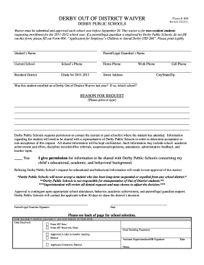 Derby Out of District Waiver Form
