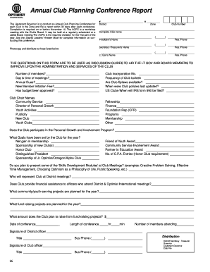 Annual Club Planning Conference Report Optimist International  Form