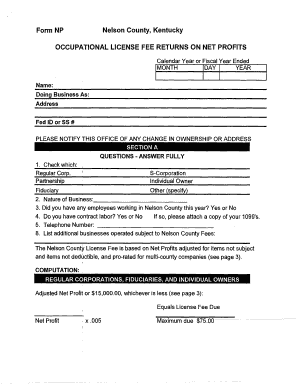 Nelson County Occupational Tax  Form