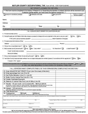 Ky Np 100 Butler County Net Profit License Fee Return Editable  Form