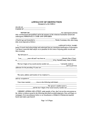 Affidavit of Distinction Form