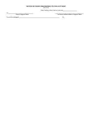 Notice of Court Proceedings to Collect Debt  Form