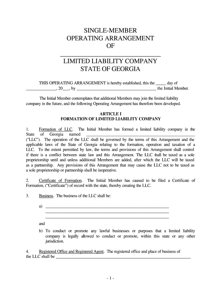 Single Member Llc Operating Agreement Georgia  Form