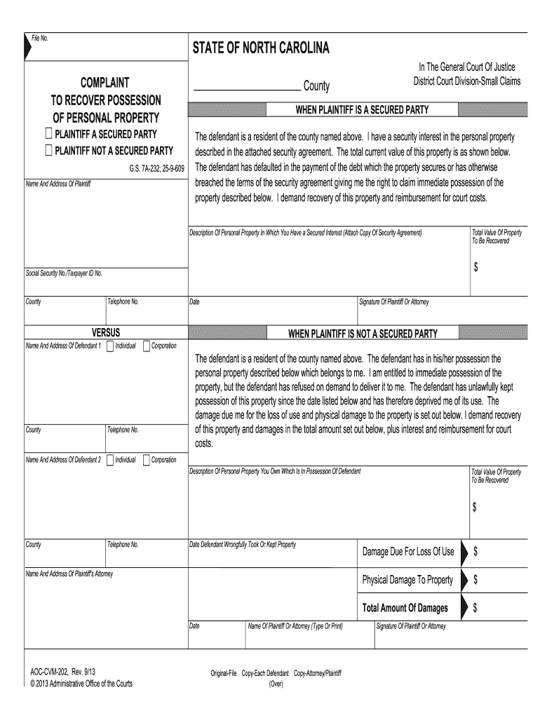 Adc Cvm 201 Rev 9 13 Administrative Office of the Courts Guilford Co Nc  Form