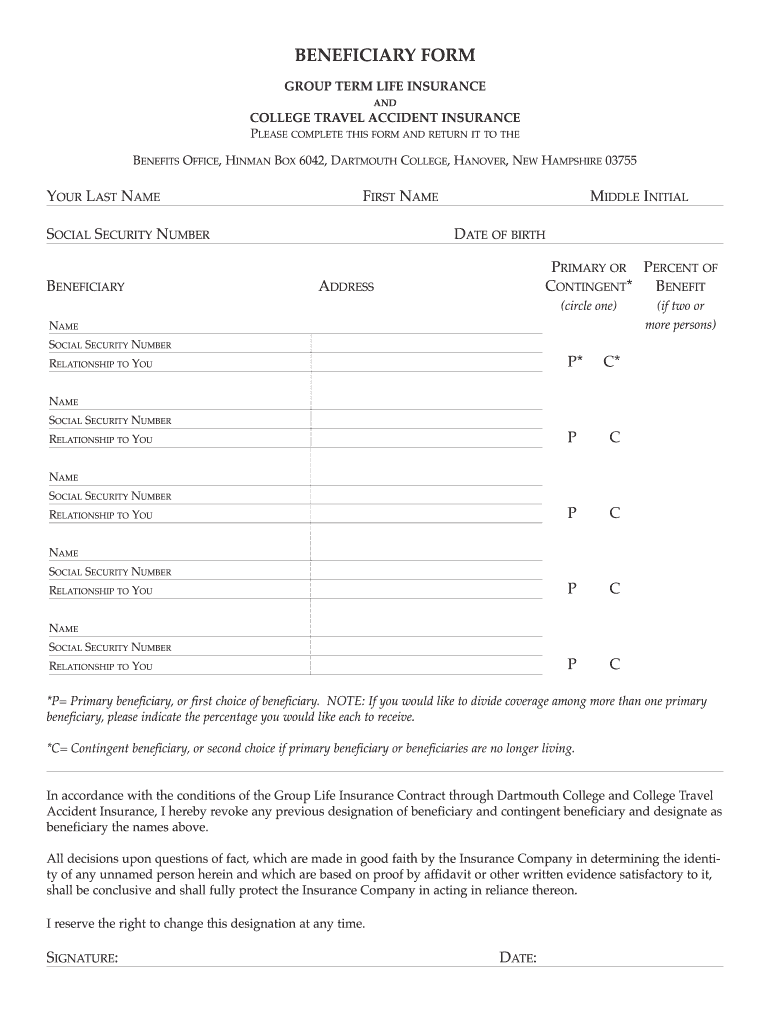 Liberty Mutual Beneficiary Fillable Form