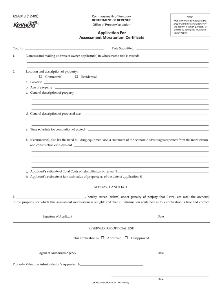  62A013 12 09 Application for Assessment Moratorium Certificate  Downtownhenderson 2009-2024