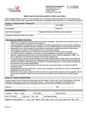 ROWE LOAN APPLICATION University of Cincinnati Uc  Form