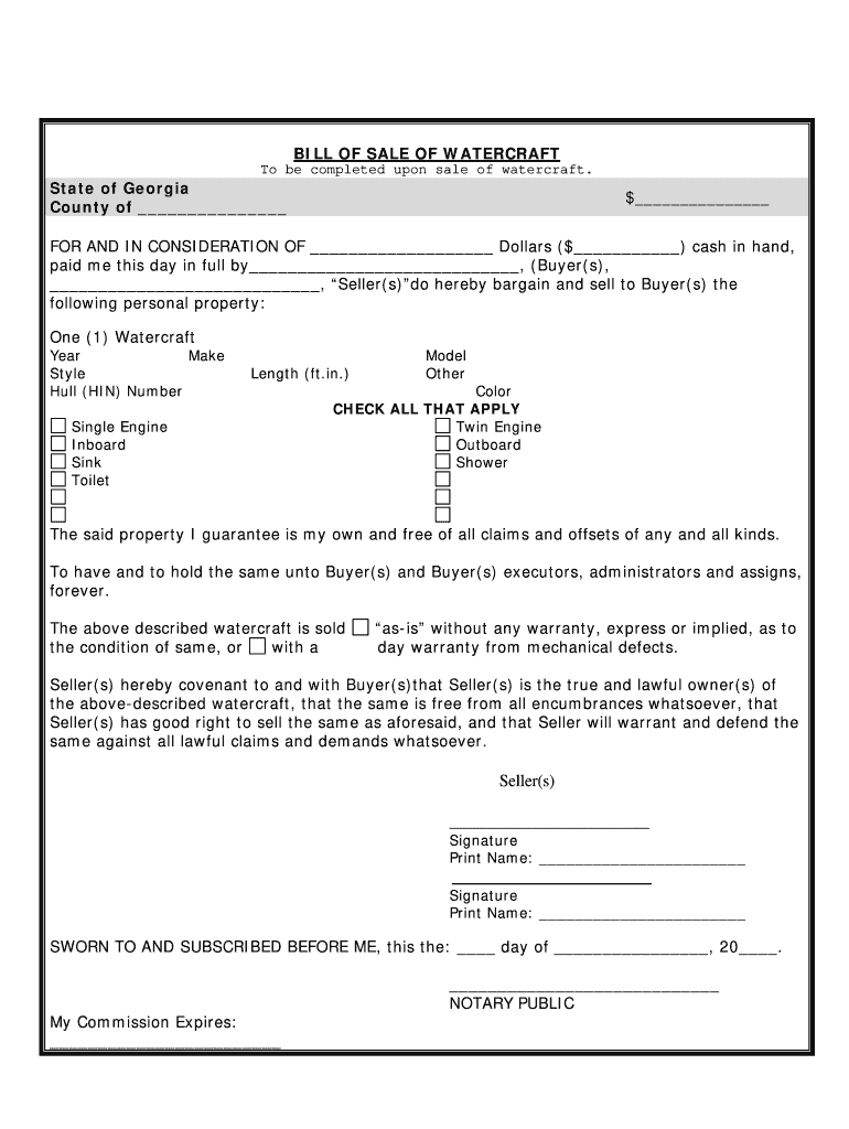 Get and Sign Ga Boat Bill of Sale  Form