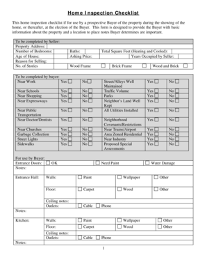 Home Inspection Checklist  Form