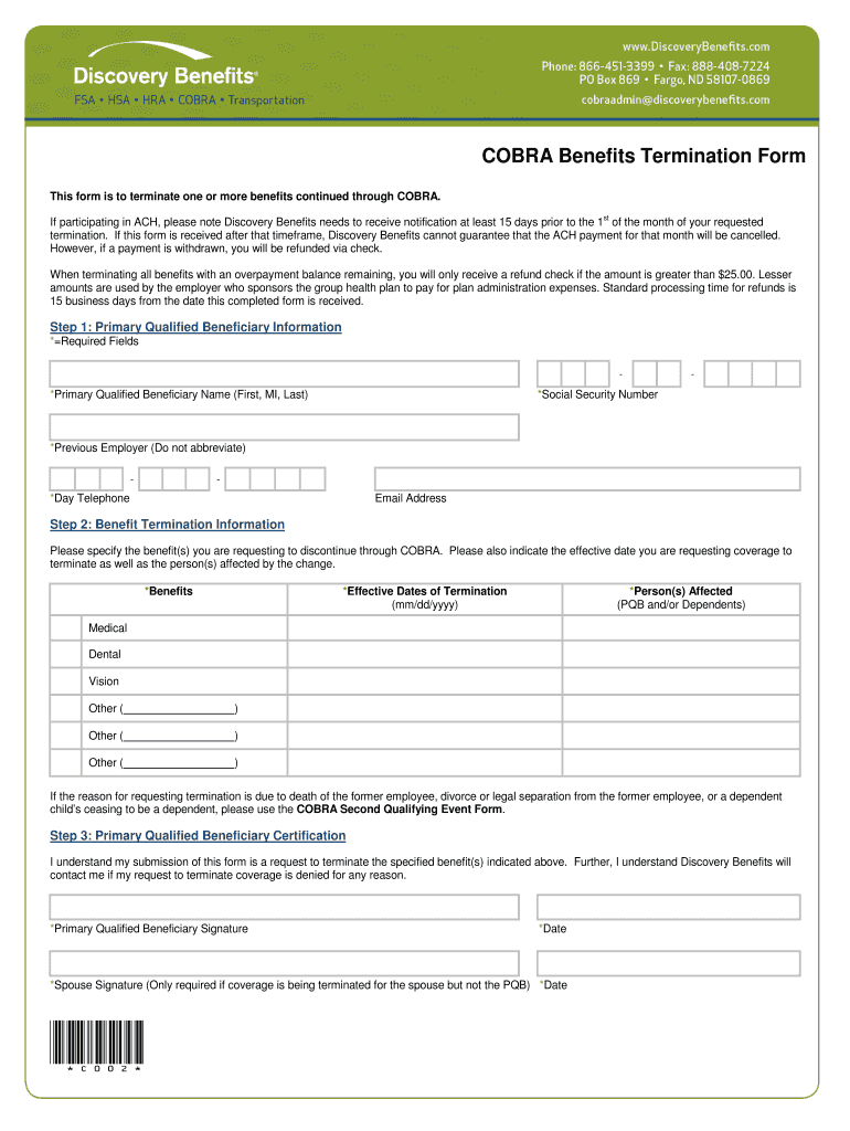 Get and Sign Cobra Benefits Termination Form