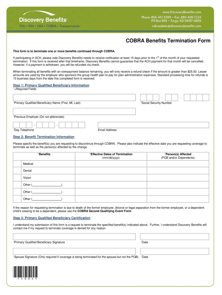 Cobra Benefits Termination Form