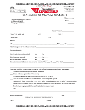 Medical Necessity Form for Lifeguard Ems