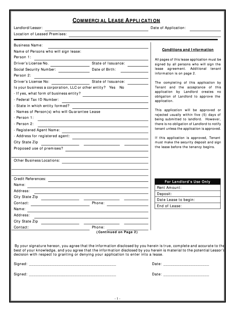 New Jersey Commercial Rental Lease Application Questionnaire  Form