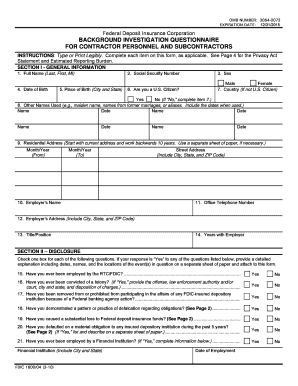 Fdic Background Investigation Questionnaire  Form