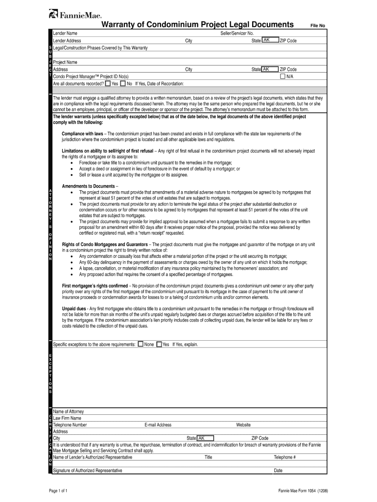 Fannie Mae 1054  Form