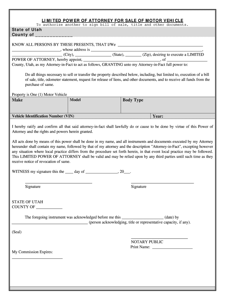 Utah Power of Attorney Dmv  Form