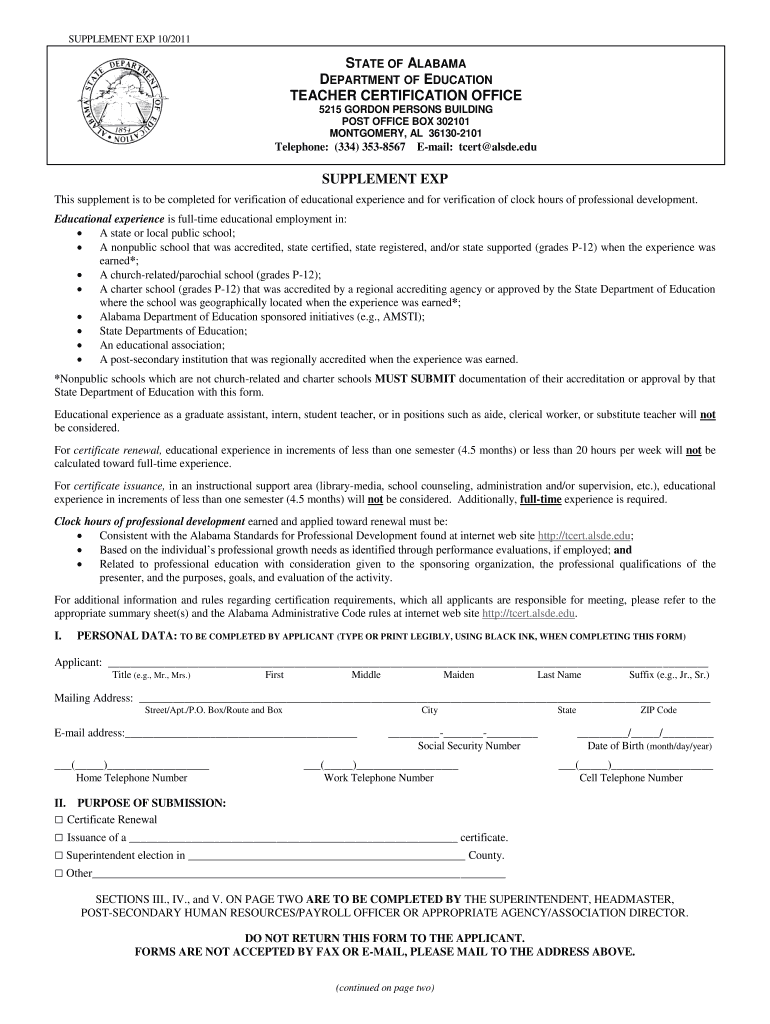  Alabama Supplement Exp 102011 Form 2019