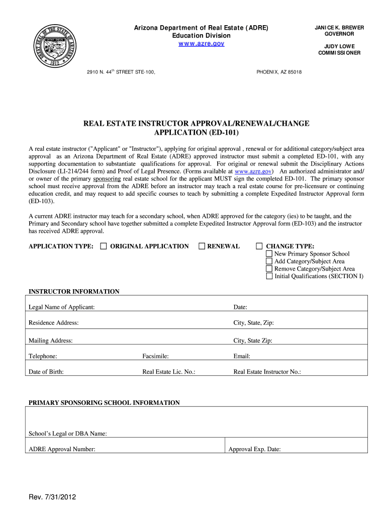 Ed 101 Arizona Department of Real Estate Form