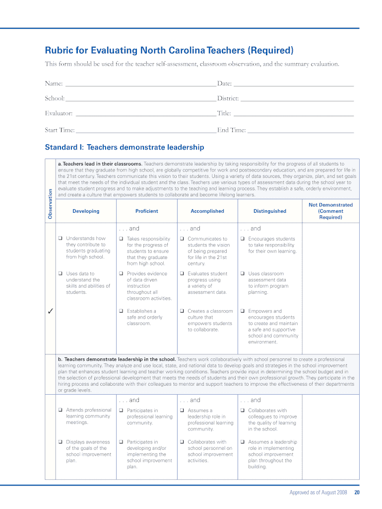  Walk through Form Nc Teachers 2008