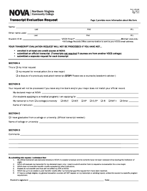  Request for Evaluation of Transcript Form 125 049 Northern Nvcc 2013-2024