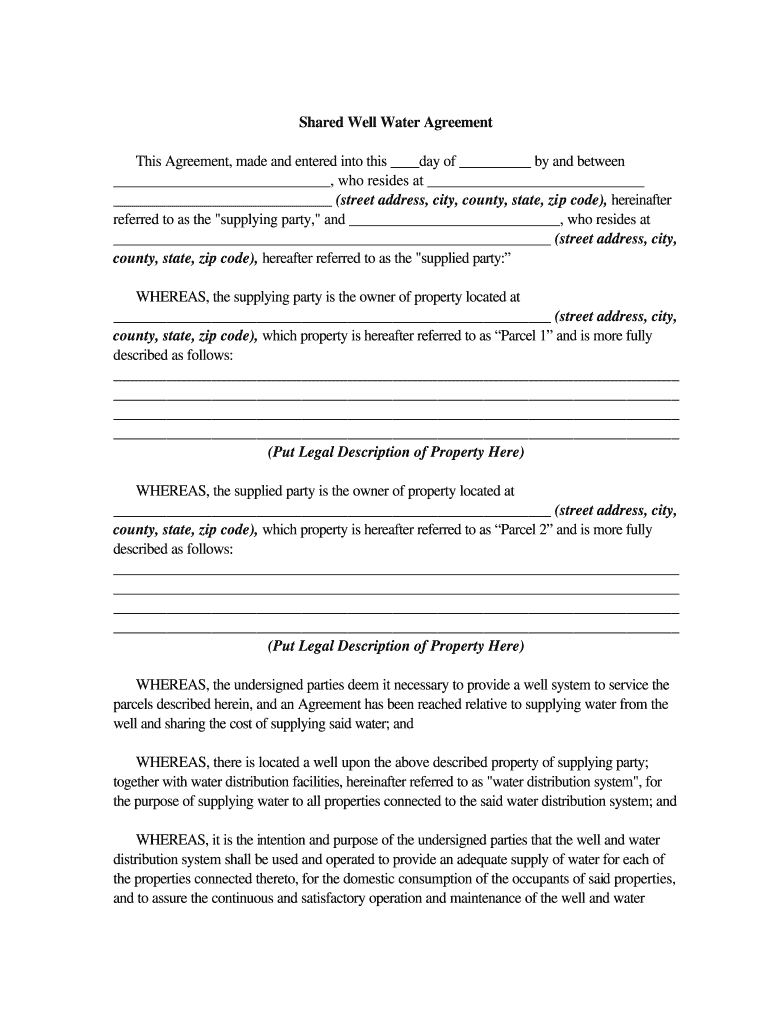 Well Agreement Form Arizona