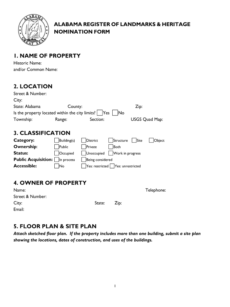 Alabama Register of Landmarks and Heritage  Form