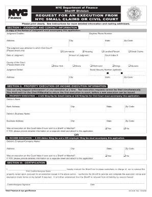  Request for an Execution from Nyc Small Claims Form 2008