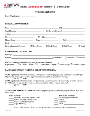 NEWS Volunteer Application Napanews  Form