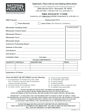 WARRANTY GUIDELINES National Comfort Products  Form