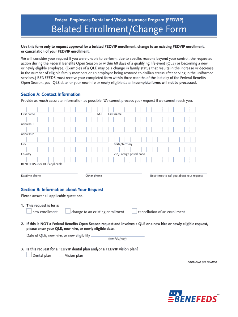 Benefeds Belated Enrollment Form Fill Out and Sign Printable PDF