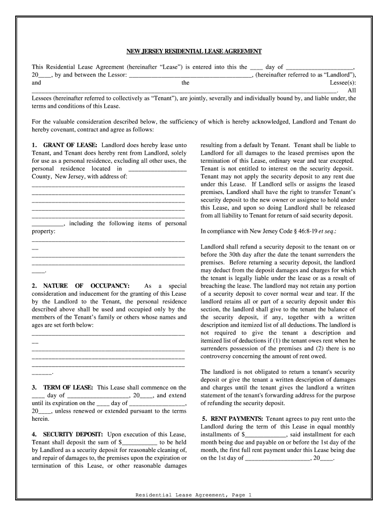 Nj Lease Agreement PDF Filler  Form