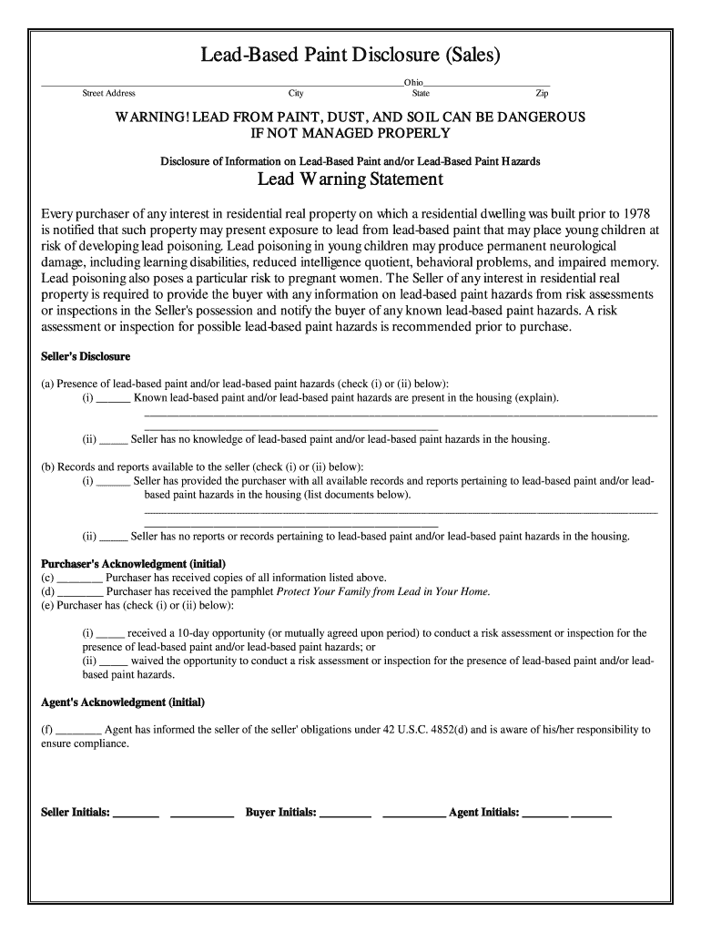 Lead Based Paint Disclosure Ohio  Form