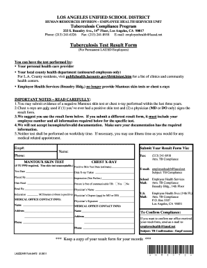 Lausd Tb Test Form