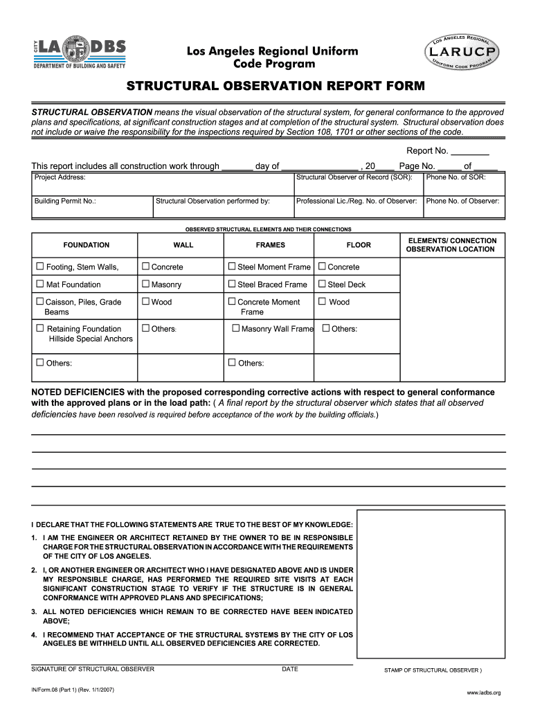 Ladbs Structural Observation  Form