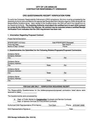 City of Los Angeles Responsibility Questionnaire  Form