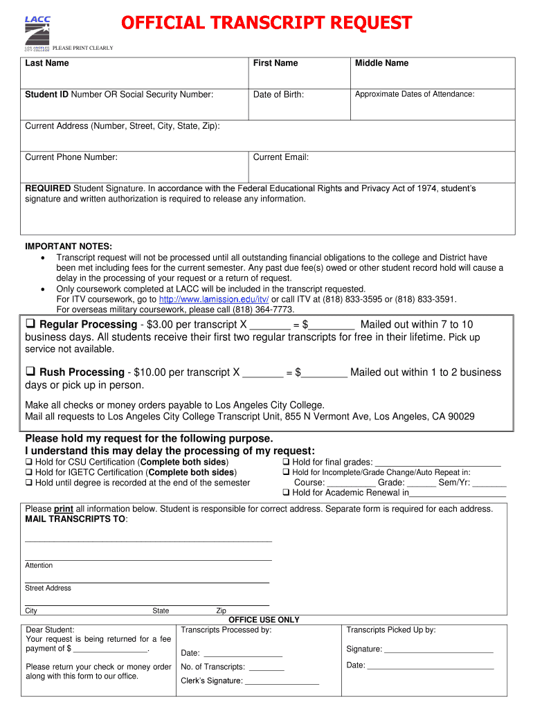 Lacc Transcripts  Form