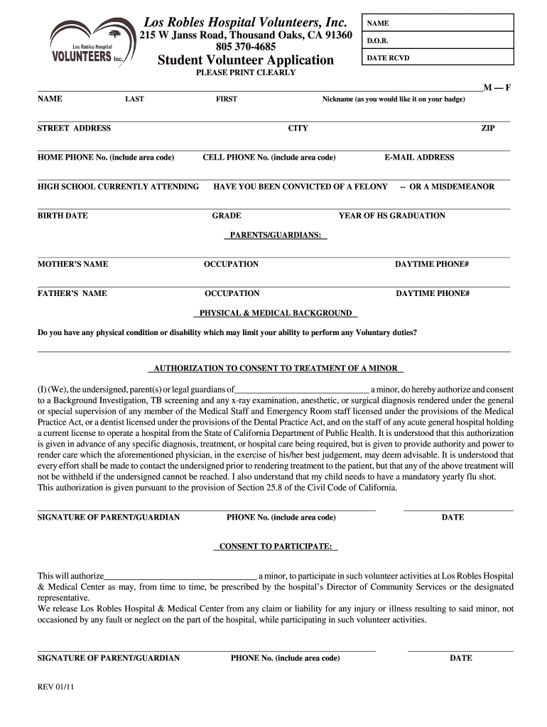 Los Robles Hospital Volunteer  Form