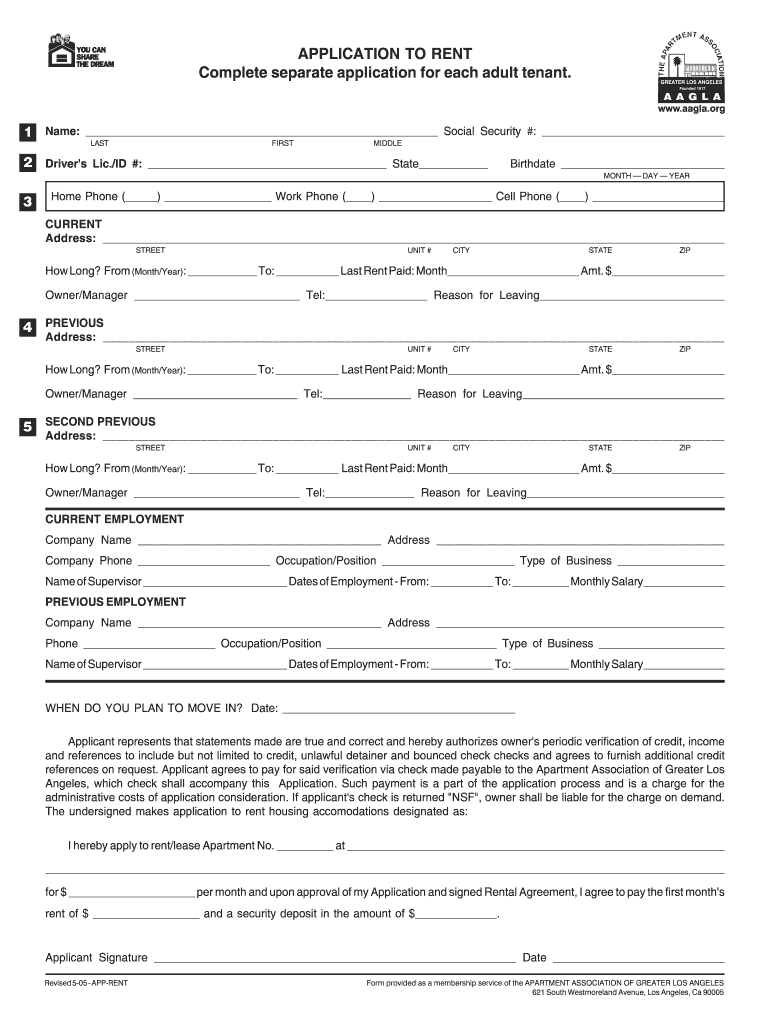  Aagla Application to Rent Form 2005