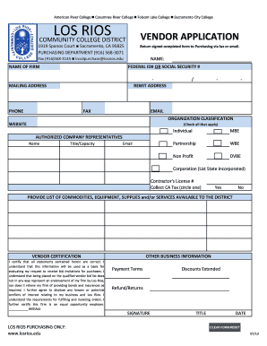 Vendor Application Los Rios Community College District Losrios  Form