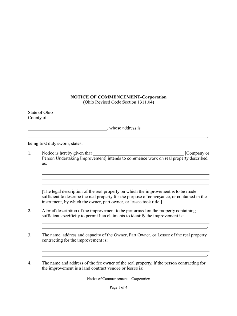 Example of a Ohio Notice of Commencement  Form