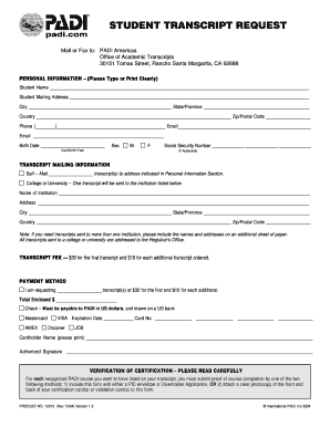 Padi Student Transcript Request Form