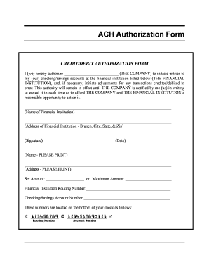 Ach Authorization Form Debit Sample