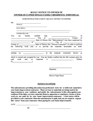 Notice to Owner  Form