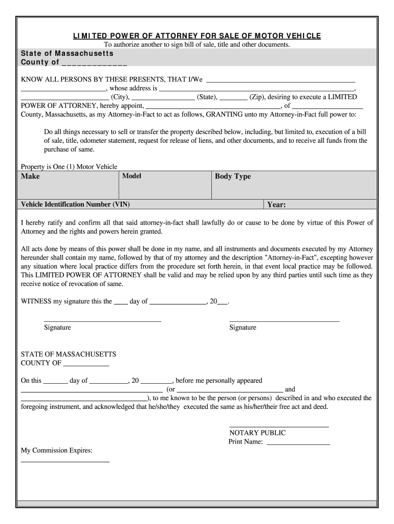 Vehicle Massachusetts  Form