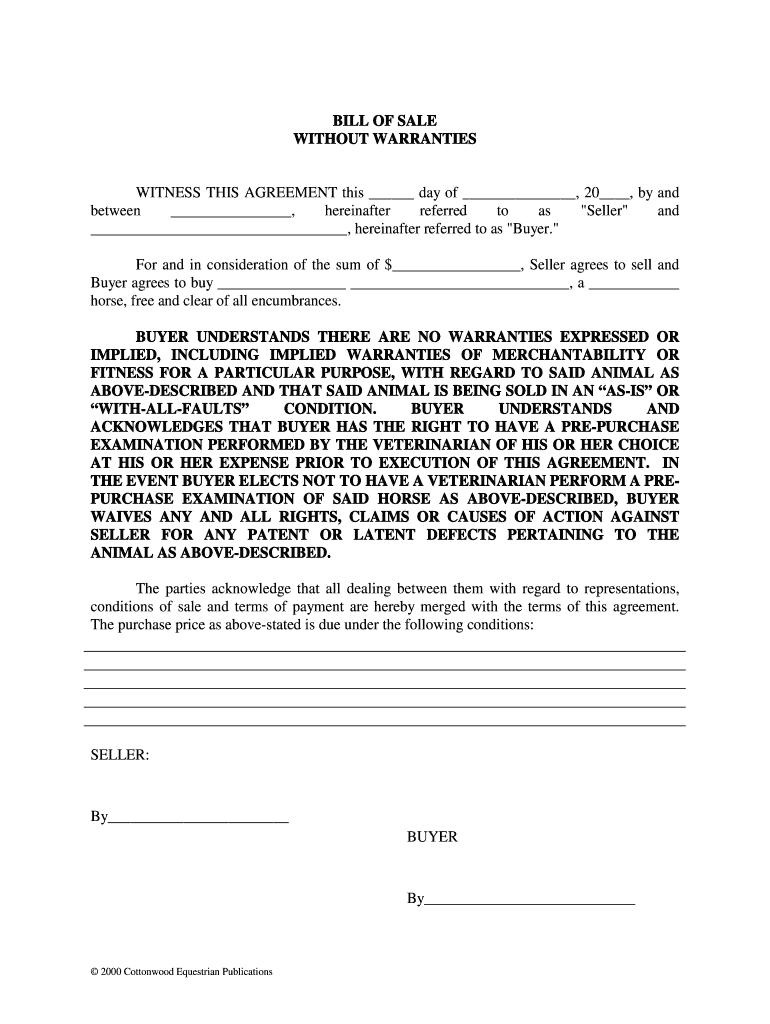 Florida Bill of Sale for Conveyance of Horse Horse Equine Forms