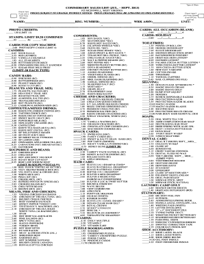 COMMISSARY SALES LIST JUL SEPT NAME REG Bop  Form